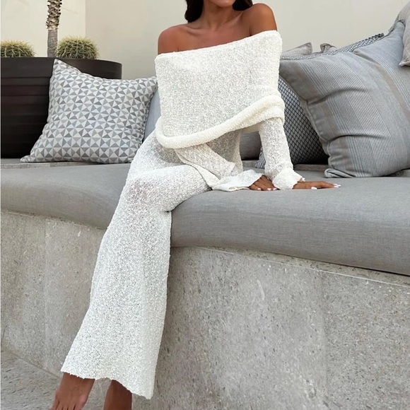 MESHKI Marisol Ivory Off Shoulder Boucle Maxi Dress, Size XXS - Picture 10 of 10